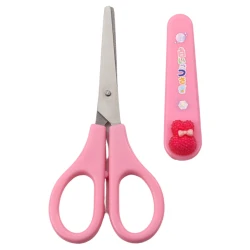 Mokyklinės žirklės su dėklu, papuoštos rožiniu zuikeliu, 14 cm