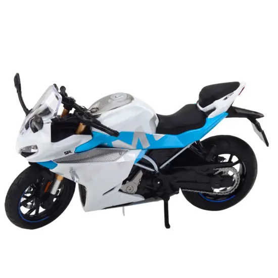 Baltas/mėlynas metalinis sportinis motociklas Žaisliniai motociklai