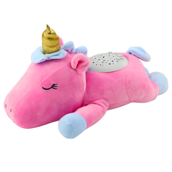 Pliušinis rožinis vienaragis su projektoriumi ir lopšinėmis Kūdikiams