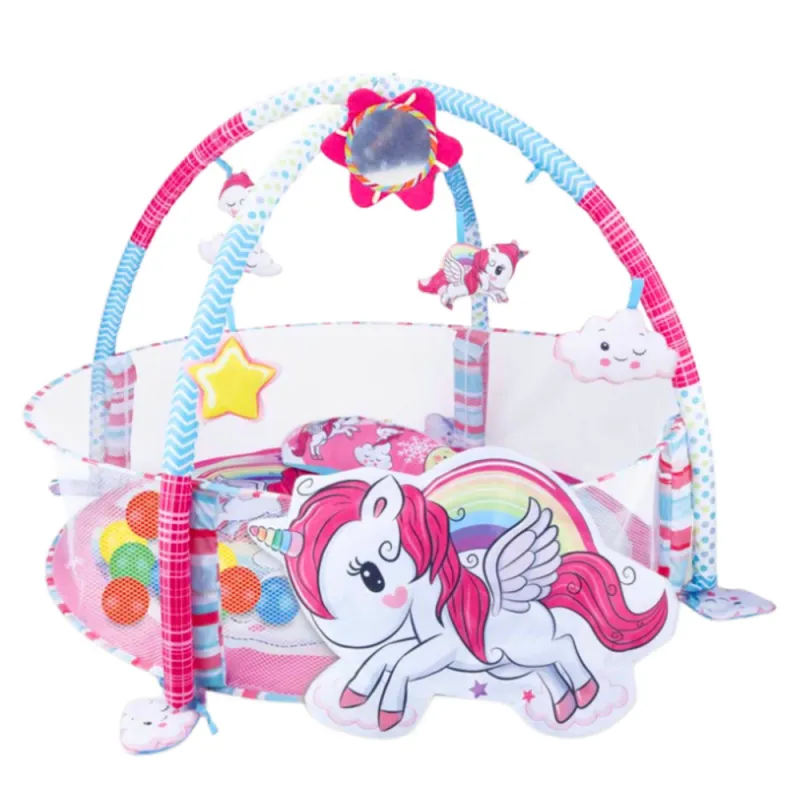 Kūdikių žaidimų kilimėlis su kamuoliukų baseinu 3in1 „Unicorn Pink“ Kūdikiams