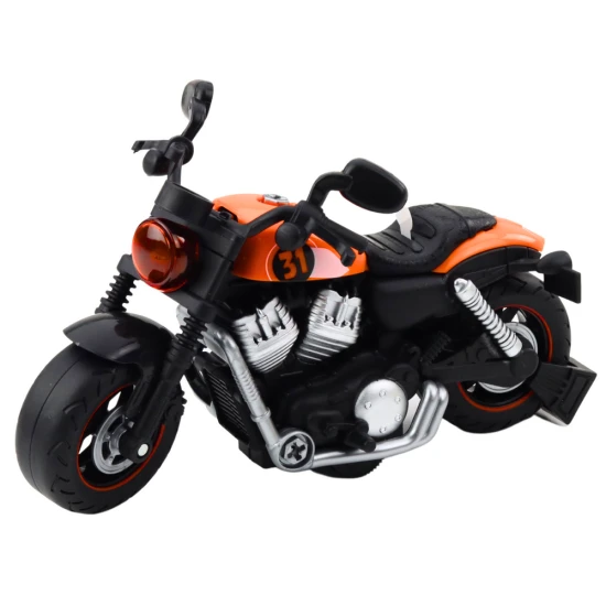 Surenkamas oranžinis motociklas su šviesos ir garso efektais Žaisliniai motociklai