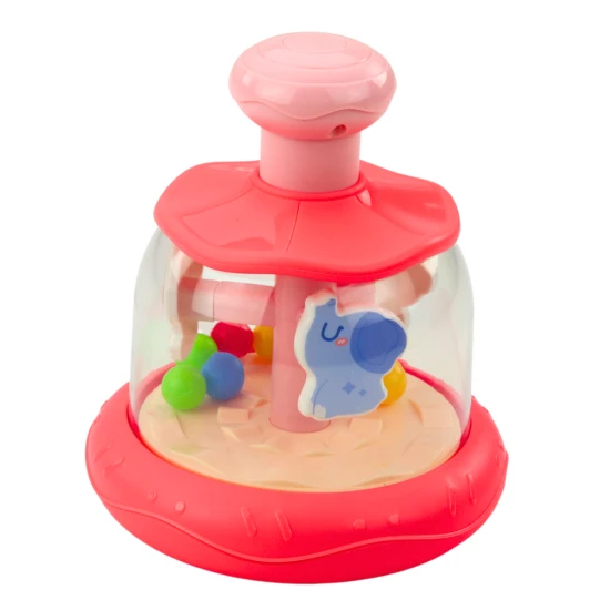 Rožinė besisukanti karuselė su kamuoliukais ir gyvūnais Kūdikiams