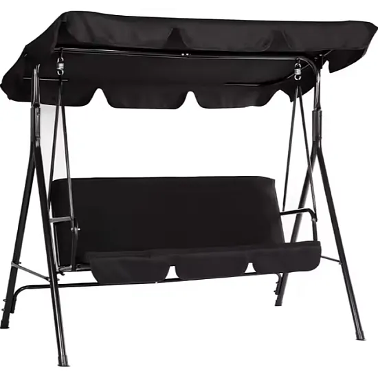 Three-person Garden Swing Rocking Cushions Mattress Black