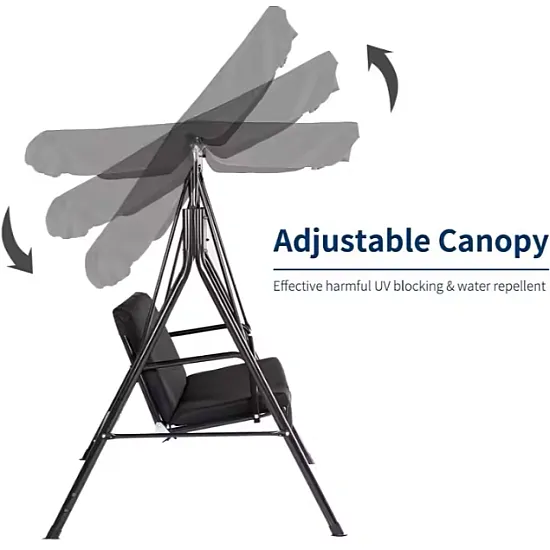 Three-person Garden Swing Rocking Cushions Mattress Black