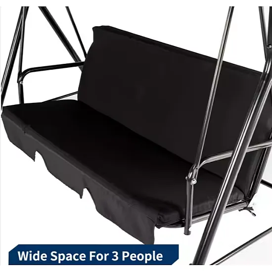 Three-person Garden Swing Rocking Cushions Mattress Black