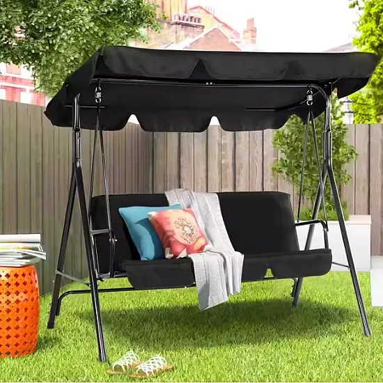 Three-person Garden Swing Rocking Cushions Mattress Black