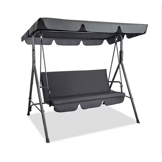 Three-person Garden Swing Rocking Cushions Mattress Gray