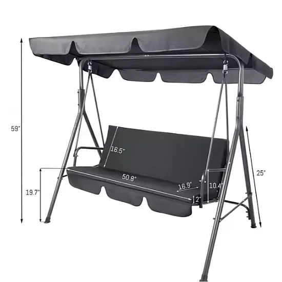 Three-person Garden Swing Rocking Cushions Mattress Gray