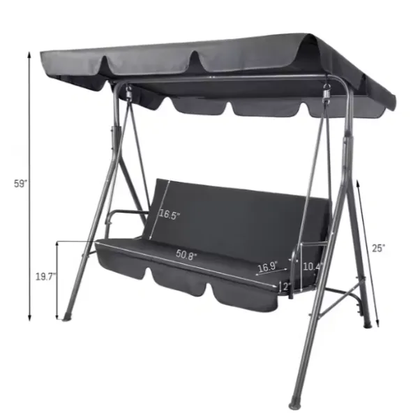 Three-person Garden Swing Rocking Cushions Mattress Gray