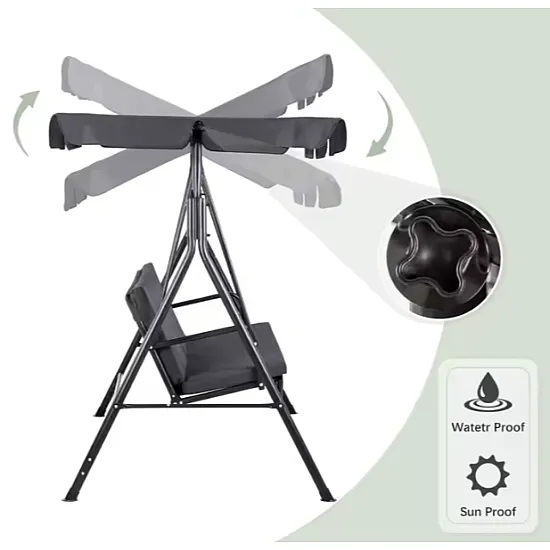 Three-person Garden Swing Rocking Cushions Mattress Gray