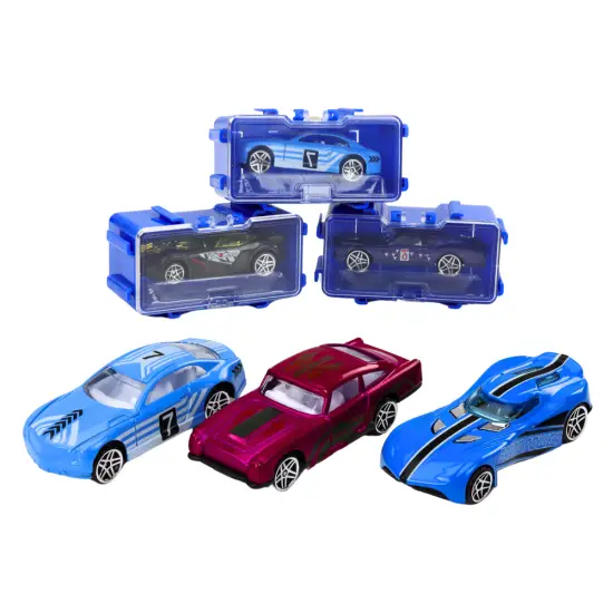 A set of cars with springs in a metal suitcase, 16 pieces Žaisliniai automobiliai
