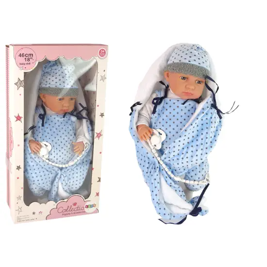 Kūdikių lėlė 46 cm su čiulptuku ir miegmaišiu Lėlės ir žaidimų rinkiniai