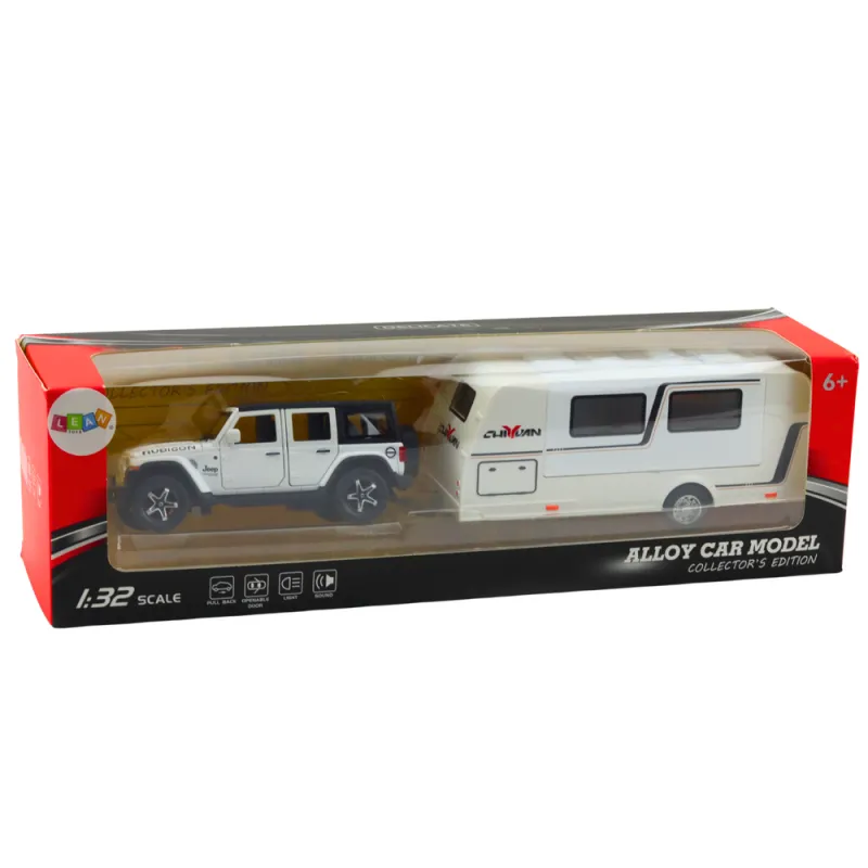 Set of Car Off-road Camper Metal Drive Lights Sounds White 1:32 Žaisliniai automobiliai