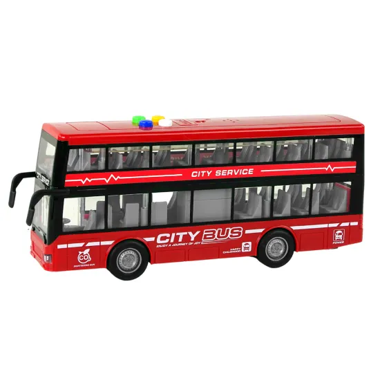 Battery Operated Double Decker Bus Lights Sounds Friction Drive Red Žaisliniai automobiliai