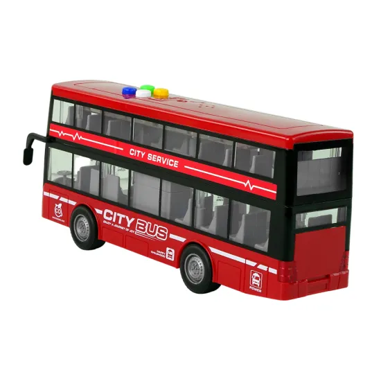 Battery Operated Double Decker Bus Lights Sounds Friction Drive Red Žaisliniai automobiliai