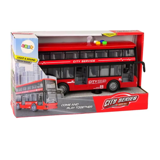 Battery Operated Double Decker Bus Lights Sounds Friction Drive Red Žaisliniai automobiliai