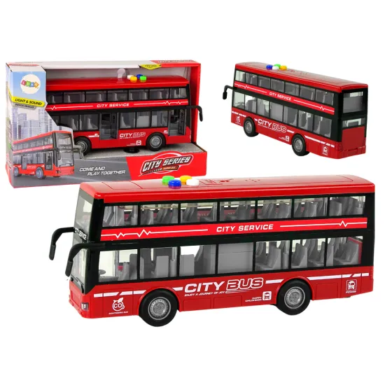 Battery Operated Double Decker Bus Lights Sounds Friction Drive Red Žaisliniai automobiliai