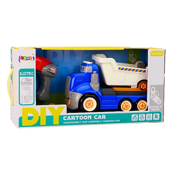 Blue Cartoon Turning Tipper DIY Truck Darbo įrankiai