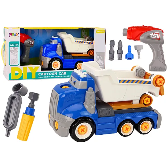 Blue Cartoon Turning Tipper DIY Truck Darbo įrankiai