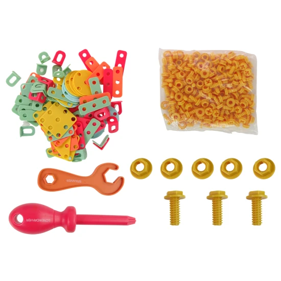 Statybinių kaladėlių rinkinys įrankių dėžutėje