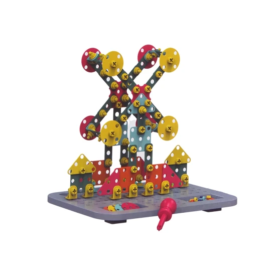 Statybinių kaladėlių rinkinys įrankių dėžutėje