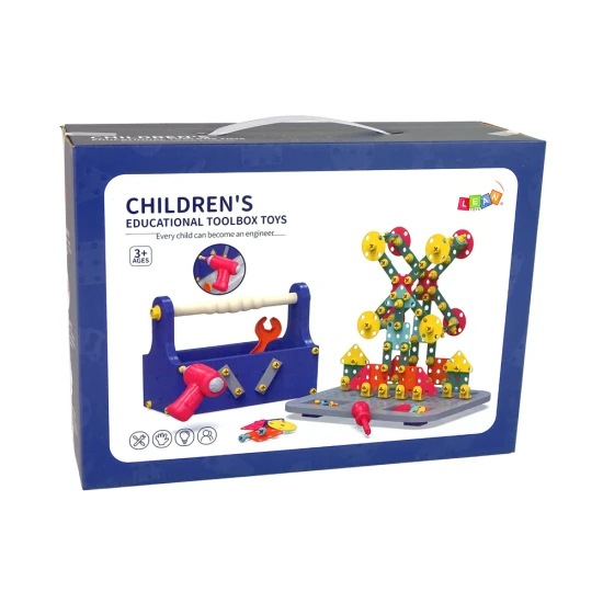 Statybinių kaladėlių rinkinys įrankių dėžutėje