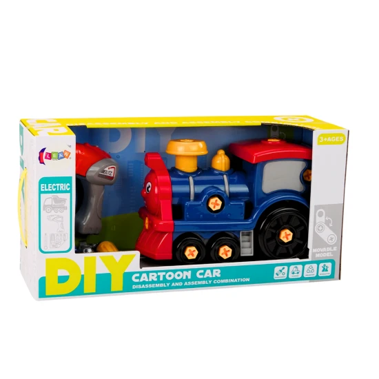 Lavinamasis tamsiai mėlynas traukinukas išardymui ir surinkimui Darbo įrankiai