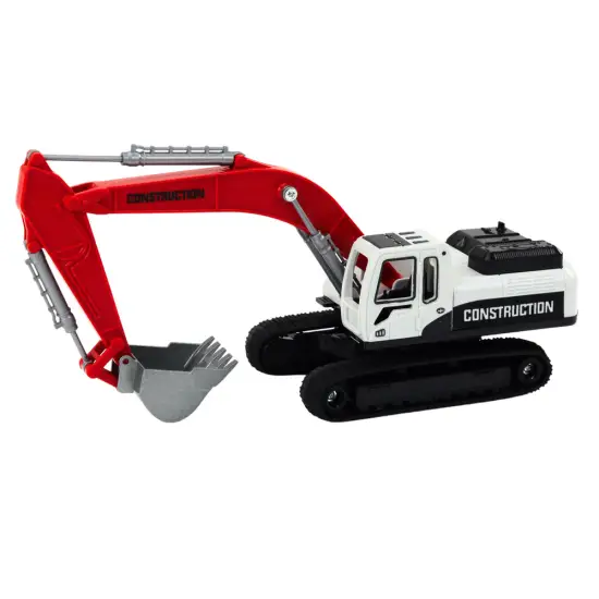 Crawler Excavator White and Red Metal Bucket Žaisliniai automobiliai