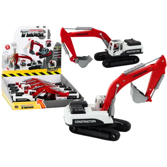 Crawler Excavator White and Red Metal Bucket Žaisliniai automobiliai