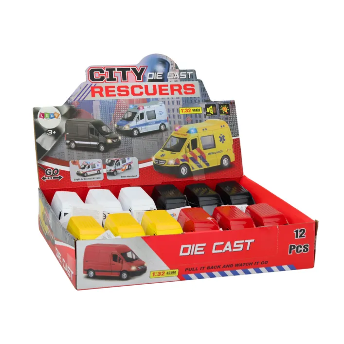 Delivery Car 1:32 Lights Sounds Red Black Yellow White Žaisliniai automobiliai