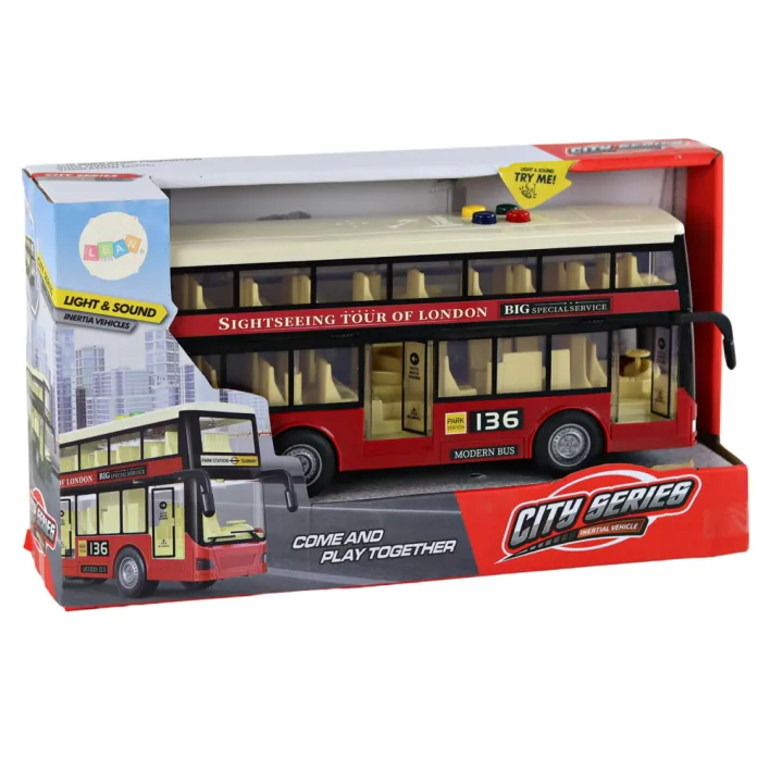 Double Decker City Bus Lights Sounds Red 1:16 Žaisliniai automobiliai