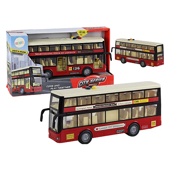 Double Decker City Bus Lights Sounds Red 1:16 Žaisliniai automobiliai