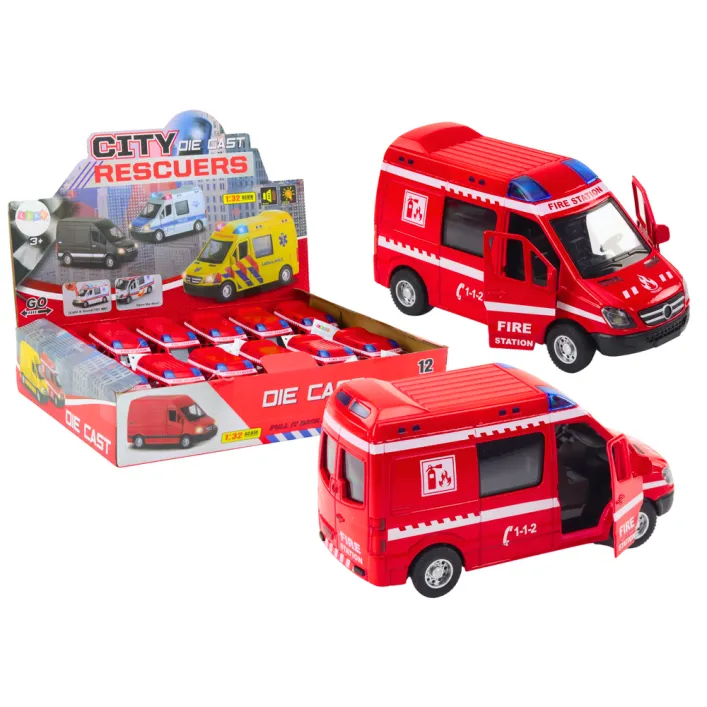 Fire Truck 1:32 Opening Doors Lights Sounds Drive Red Žaisliniai automobiliai