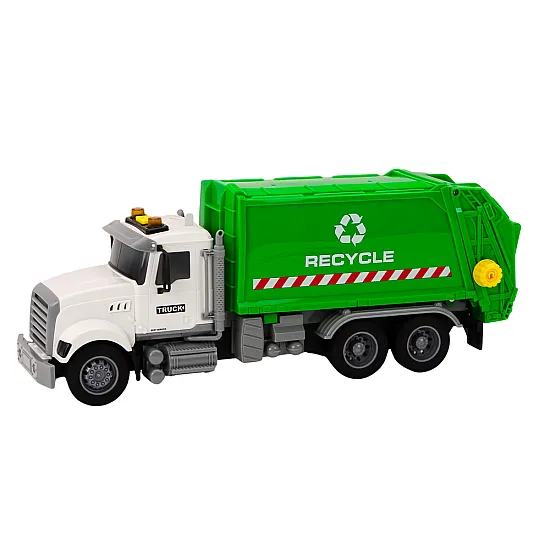 Garbage truck Garbage bins Lights Sounds Drive White and green Žaisliniai automobiliai