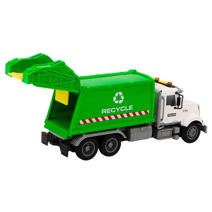 Garbage truck Garbage bins Lights Sounds Drive White and green Žaisliniai automobiliai