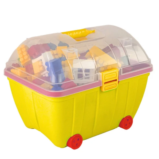 Maža skrynia su spalvotais statybiniais blokeliais Konstruktoriai