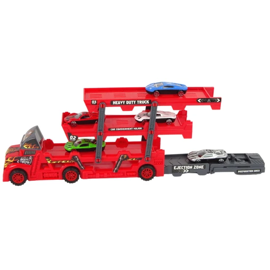 Didelis raudonas trijų aukštų vilkikas Žaisliniai automobiliai