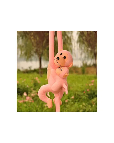 Pliušinė rožinė beždžionė su kūdikiu 90 cm