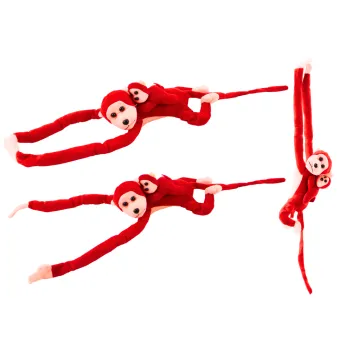 Plush monkey with baby, red, 90 cm