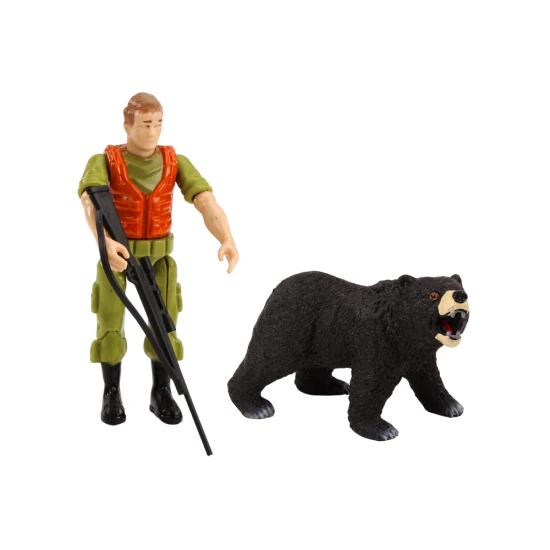 Rusvas medžioklės automobilis su medžiotojo figurėle