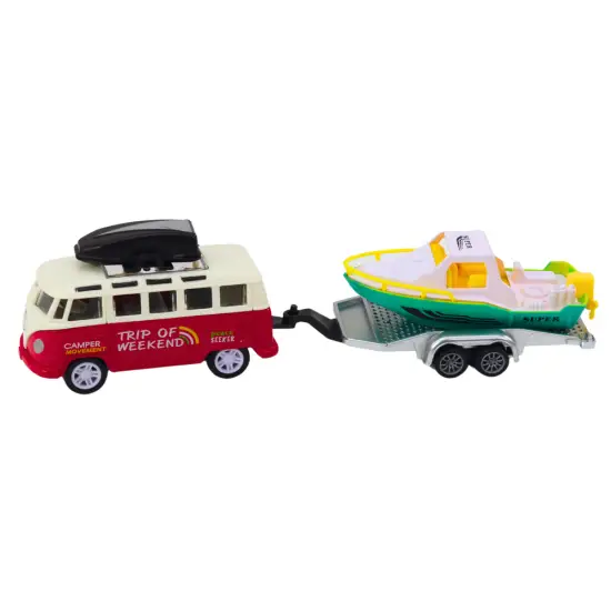 Off-road car with boat or helicopter, metal drive Žaisliniai automobiliai