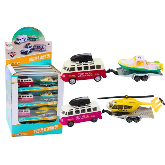 Off-road car with boat or helicopter, metal drive Žaisliniai automobiliai