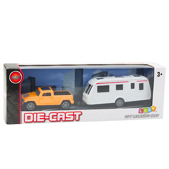 Set of Metal Car with Camper Trailer Orange Žaisliniai automobiliai