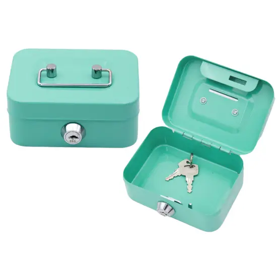 Piggy Bank Storage Box, Lockable, Two Keys, Metal, Turquoise Lavinamieji