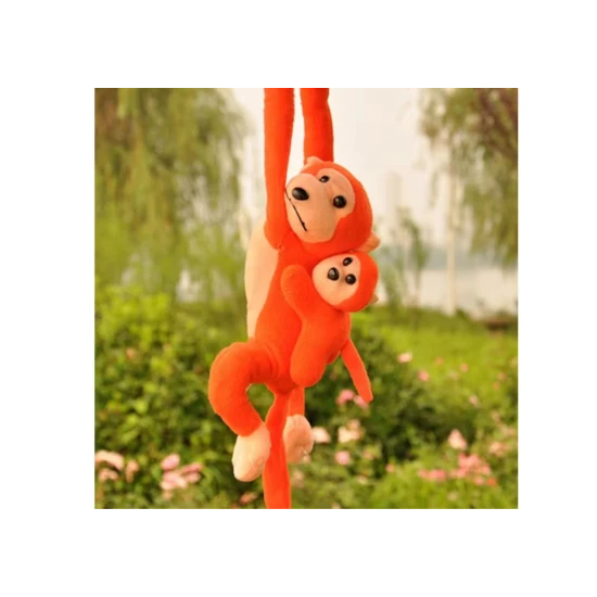 Plush Monkey with Baby Mascot, Orange with Sound 70 cm Pliušiniai žaislai