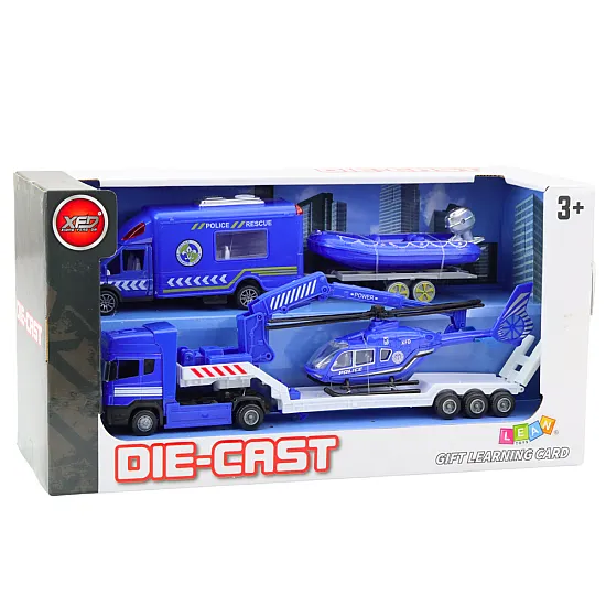 Police Rescue Car Boat Truck Helicopter Blue Set Žaisliniai automobiliai