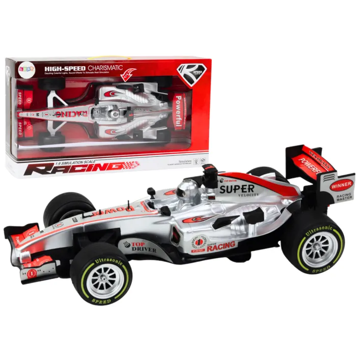Racer Sports Car With 1:9 Drive Silver Sounds Žaisliniai automobiliai