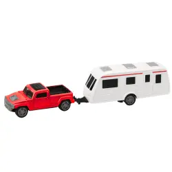 Raudono automobilio rinkinys su kemperiu