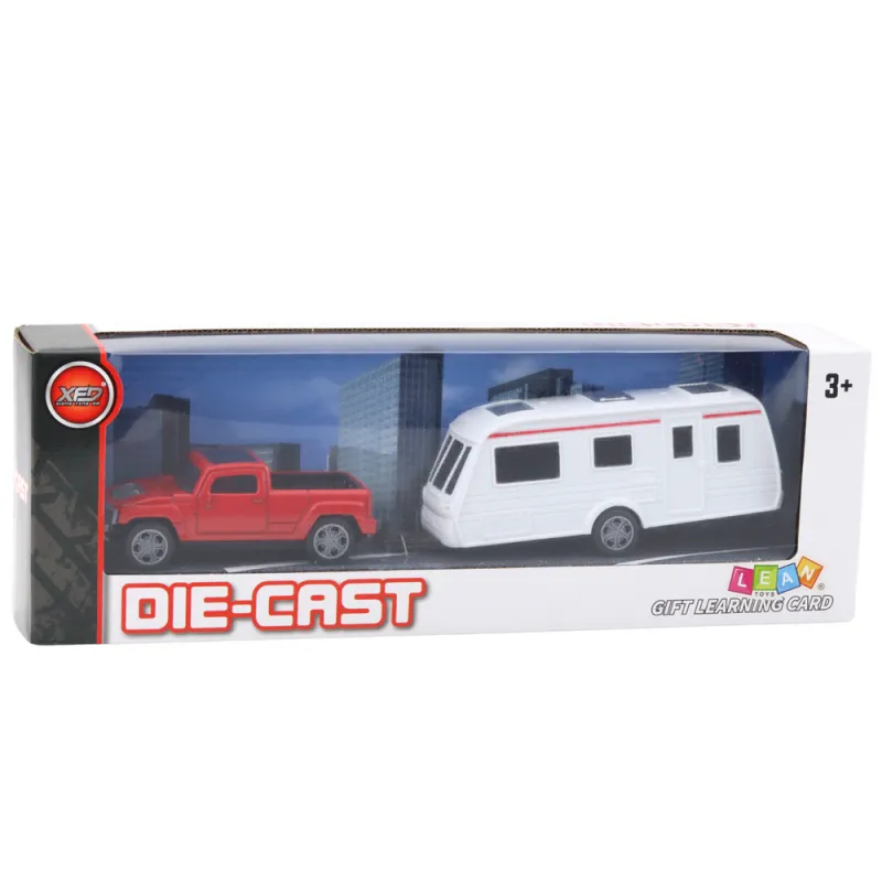 Set of Metal Car with Camper Trailer Red Žaisliniai automobiliai