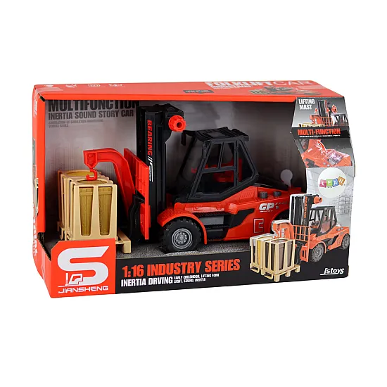 Red Forklift 1:16 Moving Forks Sounds Lights Žaisliniai automobiliai